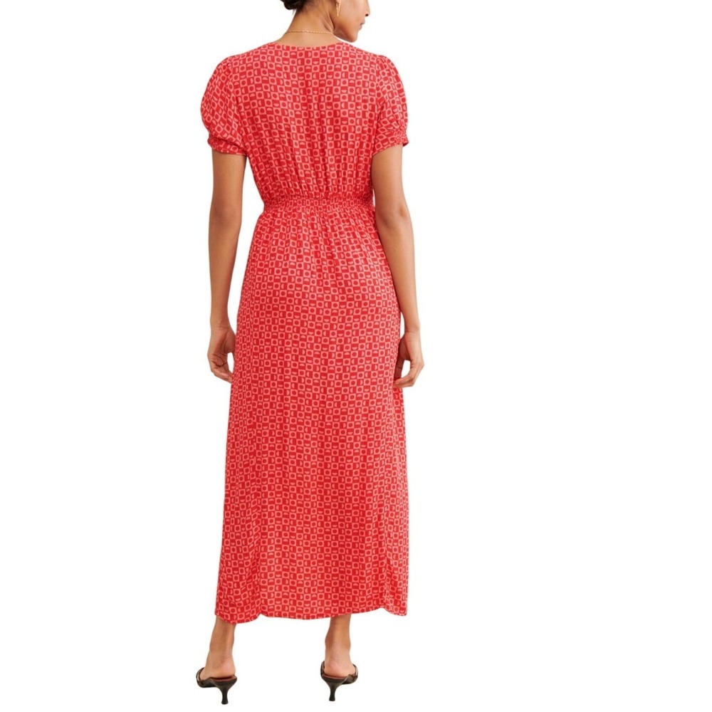 Free People Red Geometric Lace Trim V-Neck Midi Dress with Front Slit Size S - Picture 2 of 9
